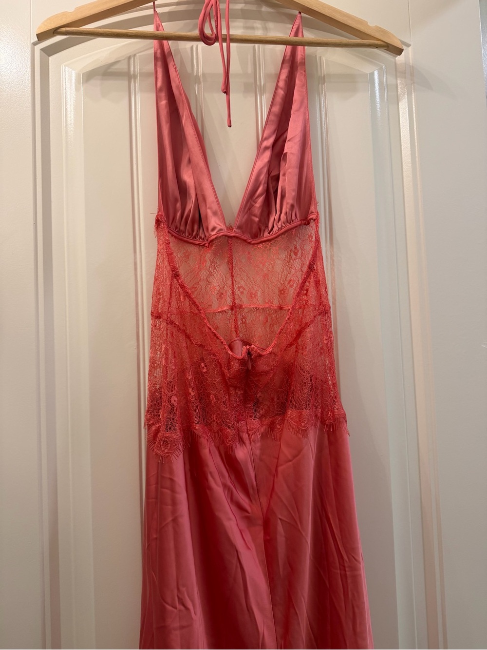 Dinah MESHKI Halter Lace-Trim Long Slip Gown in Rose Pink - Picture 4 of 4
